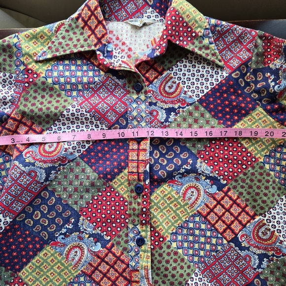 VTG 1970s Multi-Pattern Patchwork Button Down Shirt - Size Med-Large - Picture 10 of 13